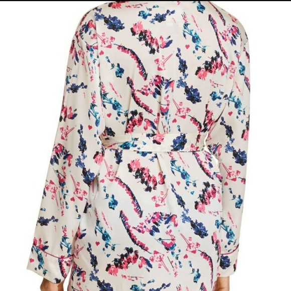 Sam Edelman White Abstract Floral Smoking Jacket Short Robe Sz S & Sz M NWT - Picture 4 of 5